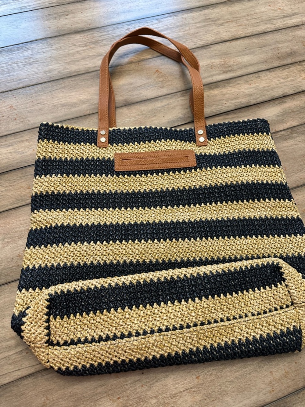 Thirty One Navy striped Around Town Tote. Lined. New no tags